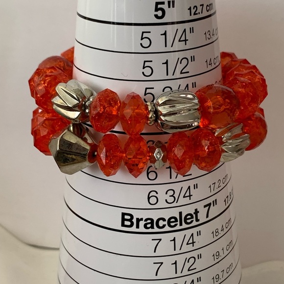 Orange Acrylic Crackle beads Boho Stretch Bracelets - Picture 3 of 4